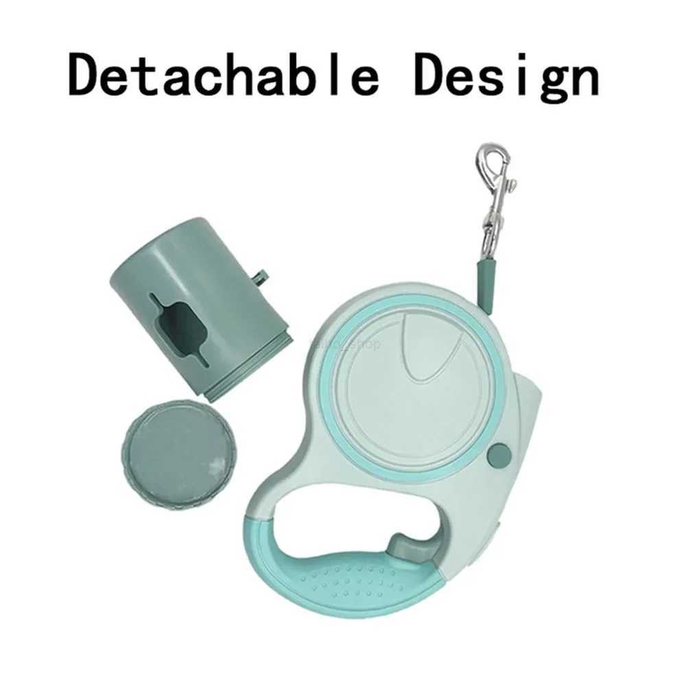 Dog Leash with Led Lights and Garbage Bag Retractable Nylon 5M Traction Rope Belt Durable Walk Run Automatic Extension Dog LeadL240725
