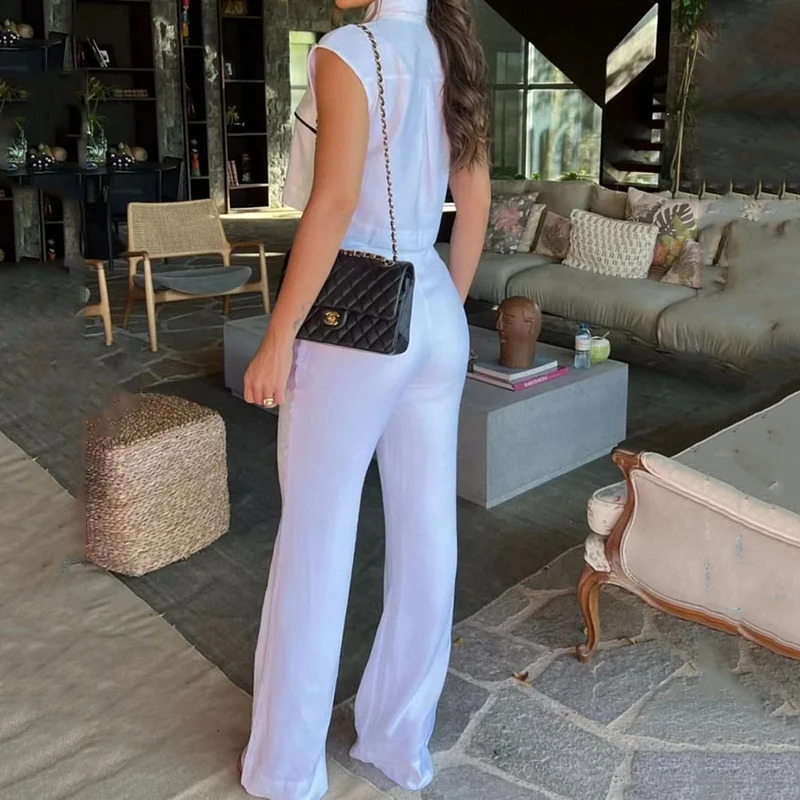 Wefads Women Two Piece Set Office Fashion Laple Contrast Button Sleeveless Vest Jacket Slim Top Loose With Pockets Pants Sets 240813