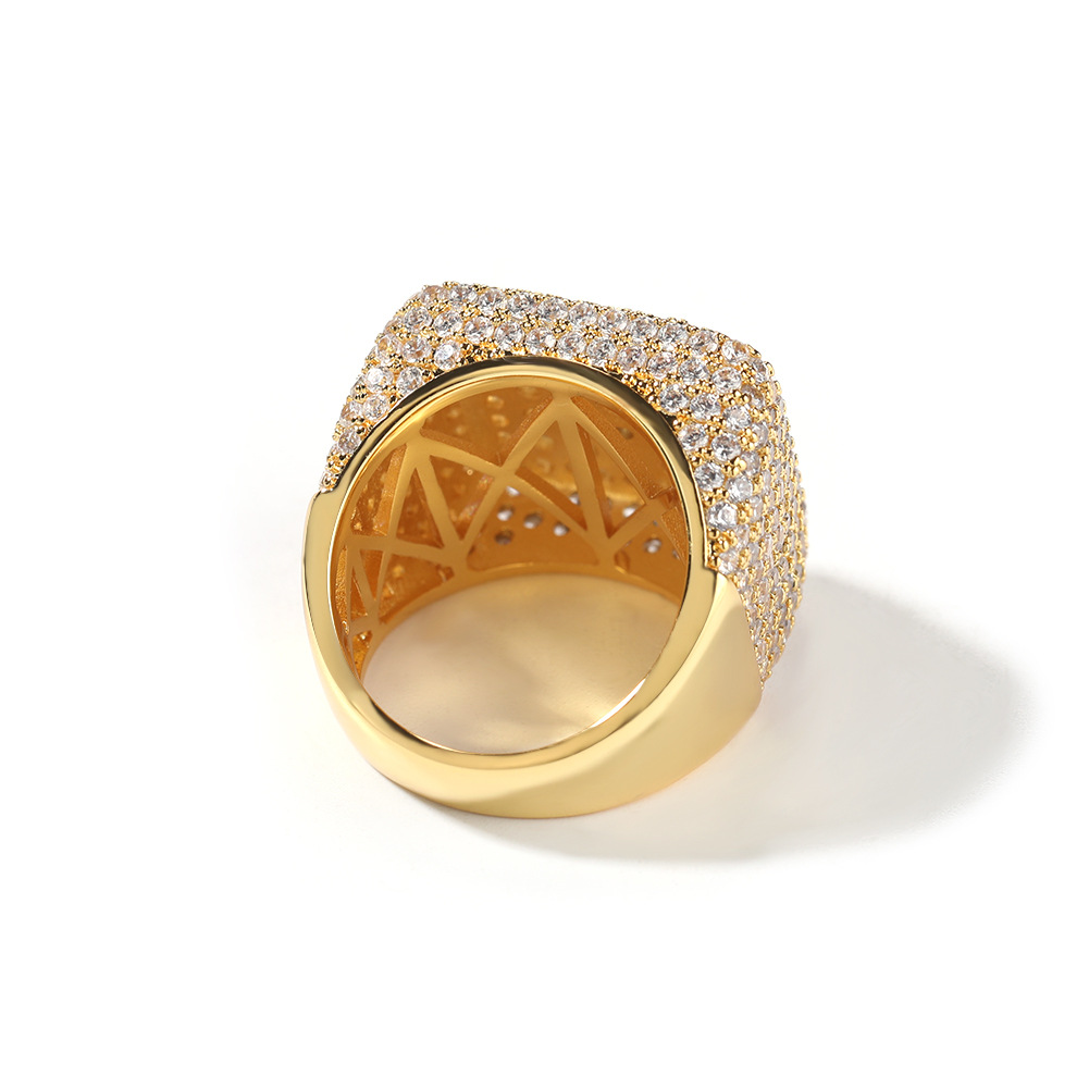 Hip Hop Retro Big Cube Ring 5A Cubic Zircon 18K Gold Plated Finger Ring Jewelry