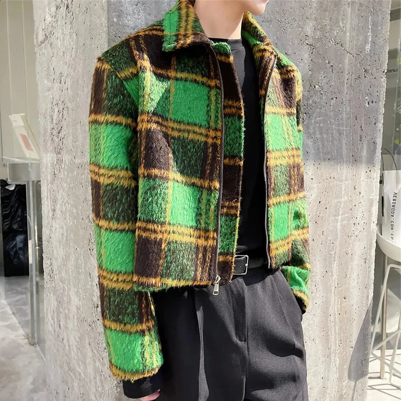 LUZHEN Mens Wool Plaid Brushed Blazer Coat Fashion Korean Elegant Jacket Trendy Clothes High Street 8cb5e1 240724