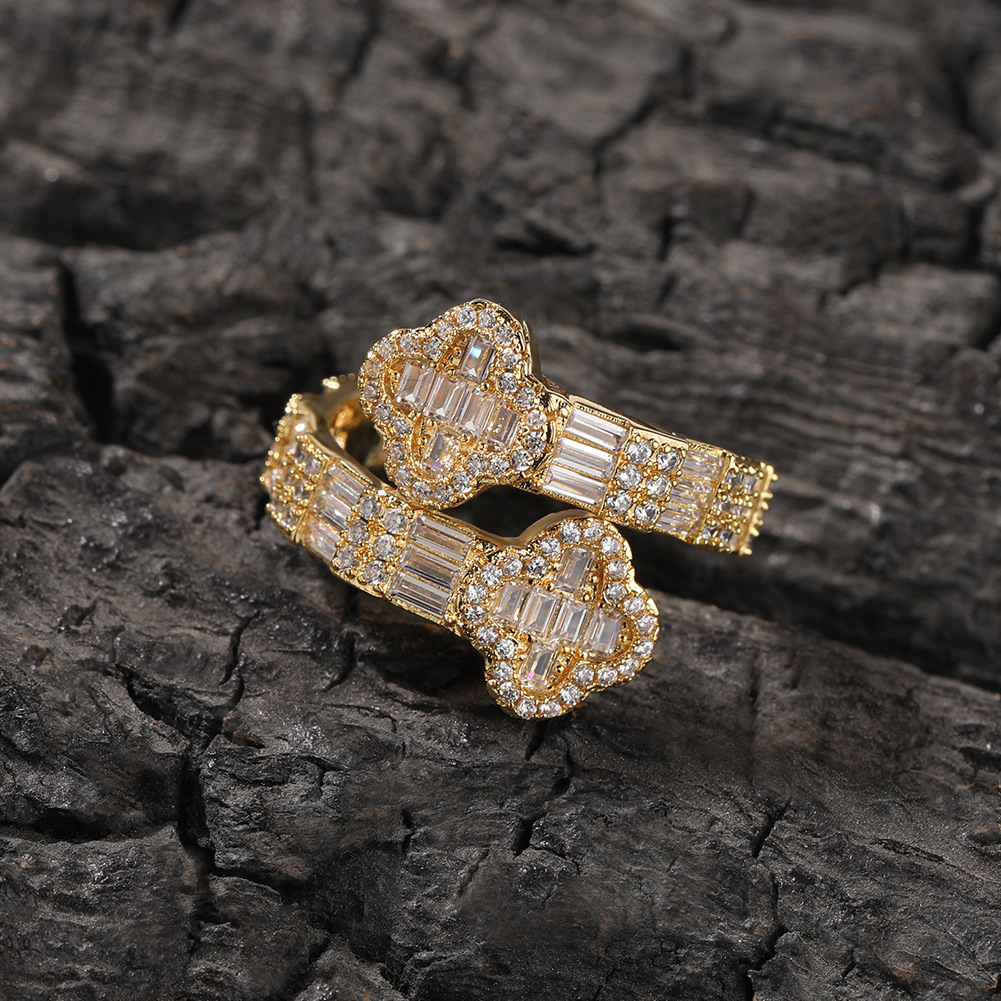 Hip Hop Flower Ring TopBling T Cubic Zircon Women Men Couple Jewelry Gold Plated