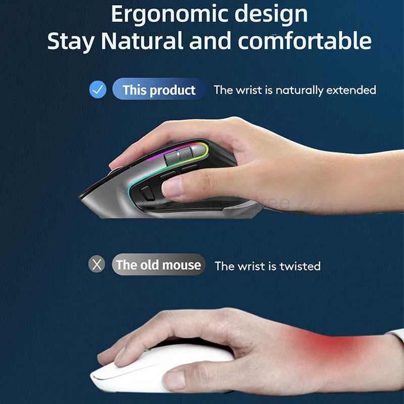 KuWFi Rechargeable Wireless Mouse Silent Gaming Mouse 2.4G Bluetooth Mause Ergonomic for PC Laptop 4000DPI 9 Button RGB MiceM240725