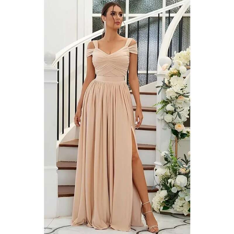 Fashion Off The Shoulder Bridesmaid Dresses Robes A e Chiffon Pleated Formal Party Gown