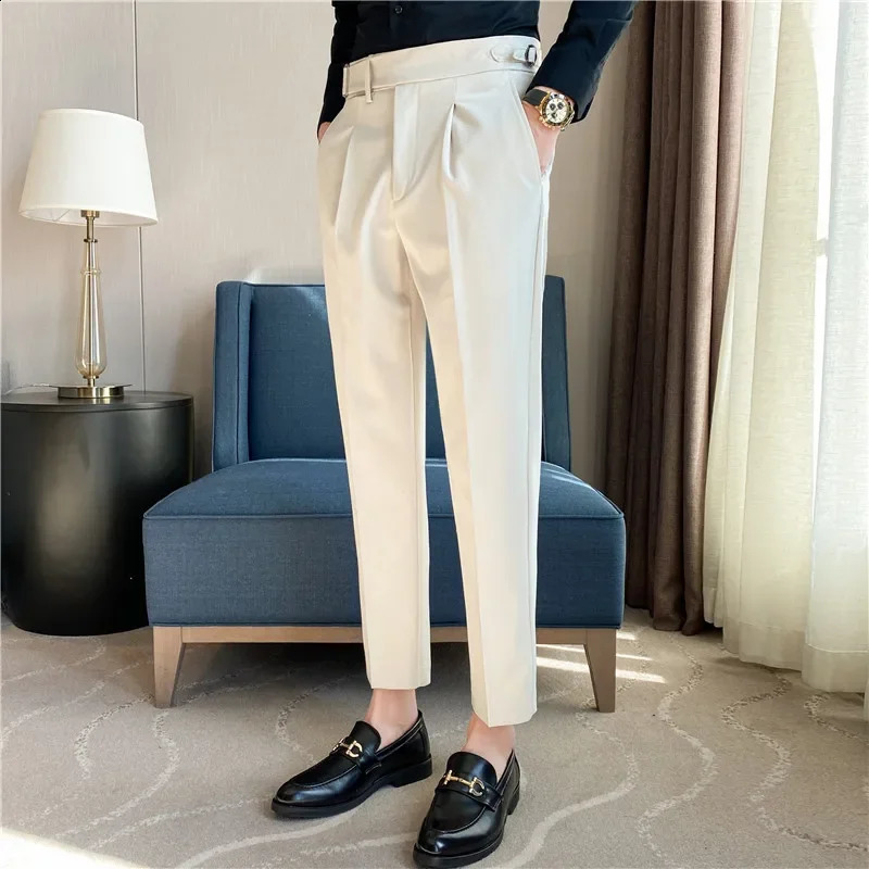 British style belt n mens banquet wedding dress Trouser top Naples ultra-thin business casual long skirt high waisted pants 240828