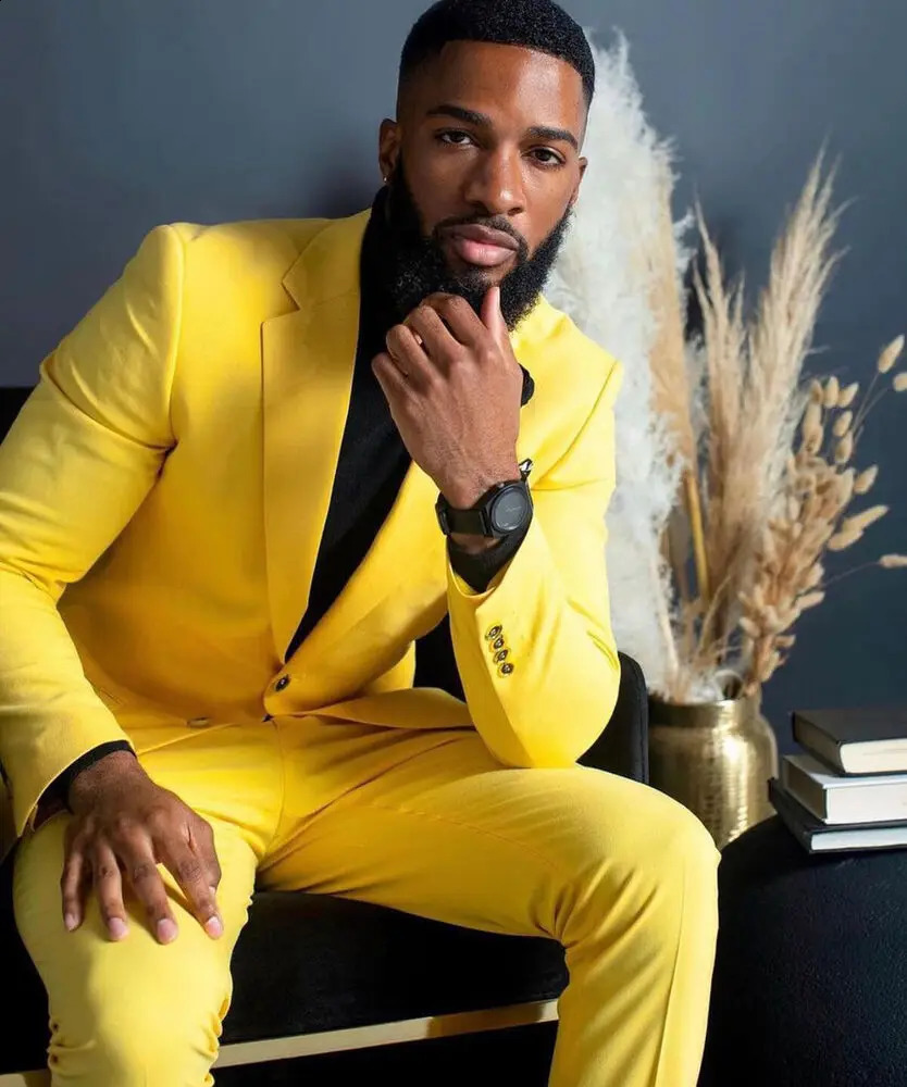 Mens Yellow Suits Slim Fit Single Breasted Wedding Formal Party Wear 2 Pieces Trajes De Boda Para Hombre Completos 240807