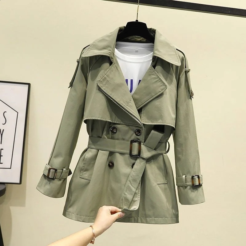 Womens Trench Coat Spring Autumn Bouble-breasted Short Windbreaker British Style Belt Loose All-match Outwear 4XL H98 240725 - view 3
