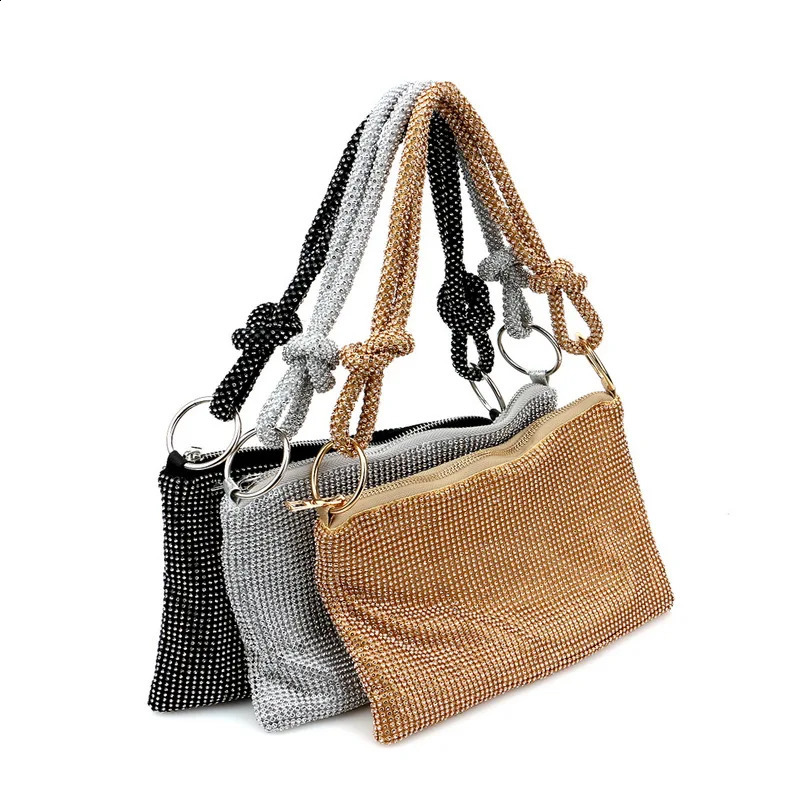 Handle Shining Crystal Rhinestones Evening clutch Bag Purses and handbag silver Shoulder Bag Purse bag 240725