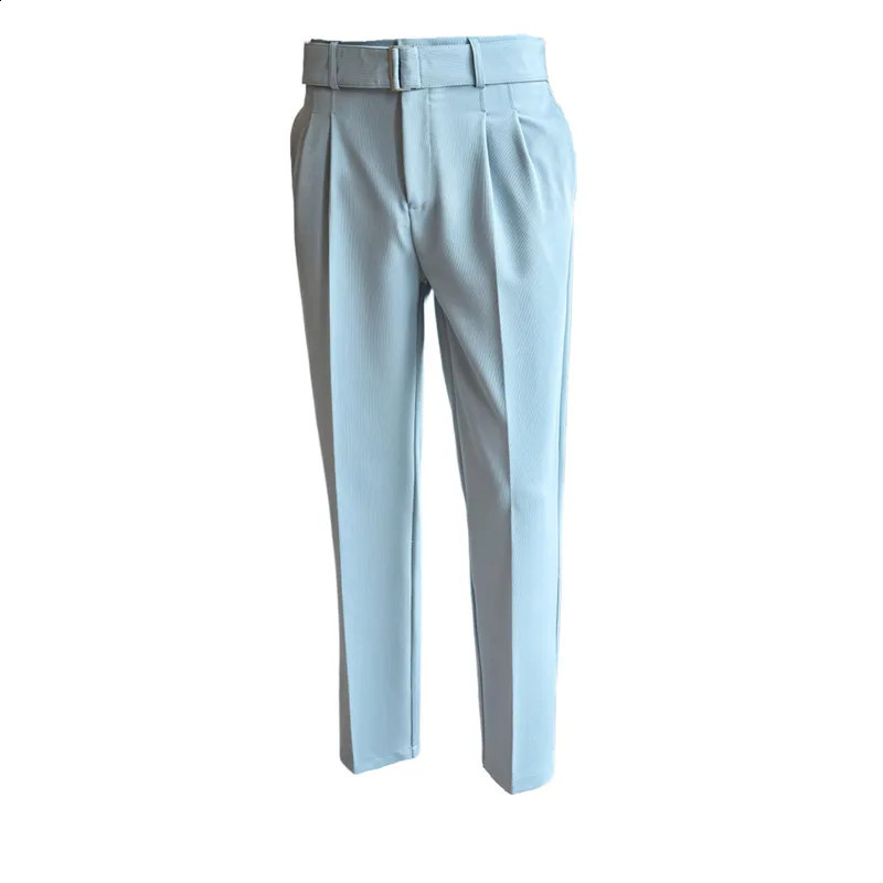 British style autumn belt decoration n set mens Naples high waist casual slim fit social pleated mens style 240828