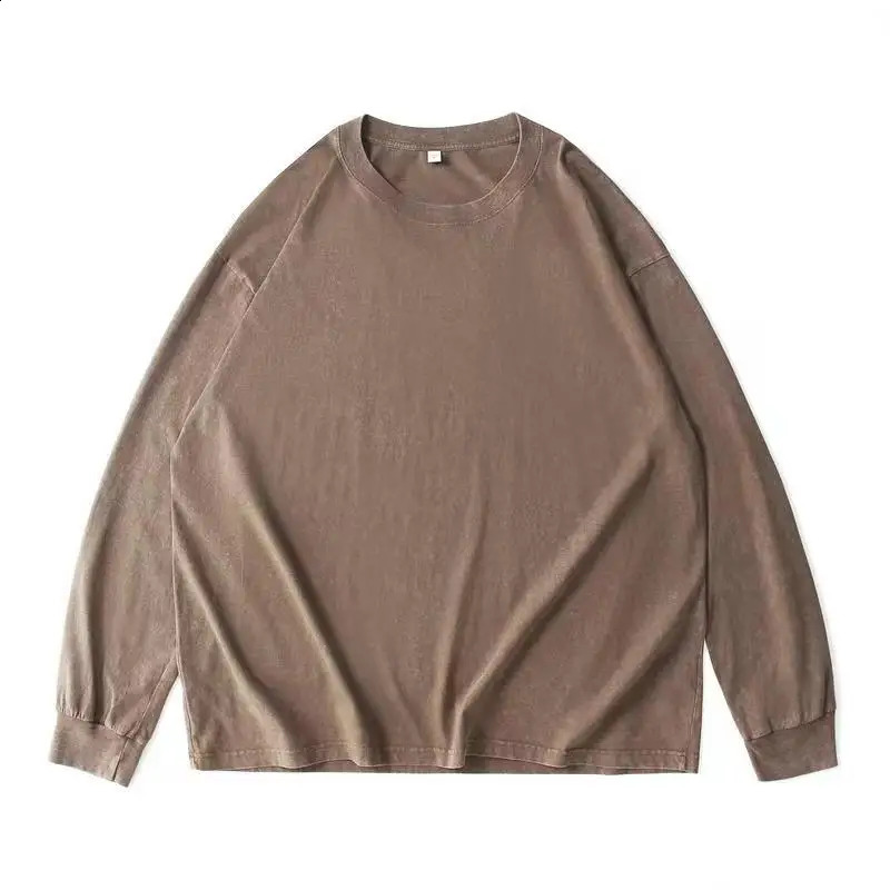 240G Heavy Washed-out Vintage Pure 100% Cotton Long-Sleeve T-shirt Men and Women Loose Spring and Autumn round Neck Sweater 240812