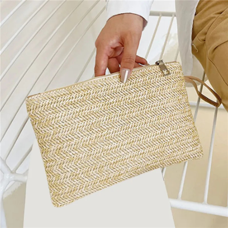 Weaving Bag Fashion Ladies Wristlet Women Daily Money Phone Clutch Solid Straw Woven Coin Purse Beach Wallet Card Holder 240724 1053 4