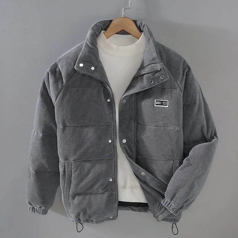Corduroy Winter Warm Parka Coats Men Streetwear Thicken Coat Vintage Oversize Solid Faux Suede Puffer Loose Jacket 240724