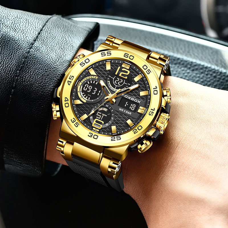 LIGE Business Watch Men Fashion Diver Watch Men Top Brand Luxury Sport Waterproof Military Chronograph Quartz electronic dual display watch Teen clock - view 4
