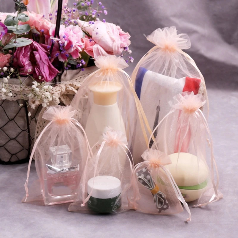 100 pieces of pure Organza gift bags with drawstring jewelry Christmas candy wedding party 240724ZYl