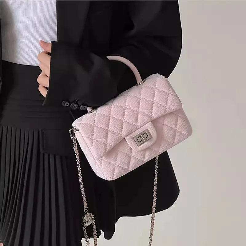 Highend Leather Crossbody Bags for Women Simple Rhombic Sewing Small Square Fashion Flap Ladies Chain Handheld Handbags 240724 c6c9
