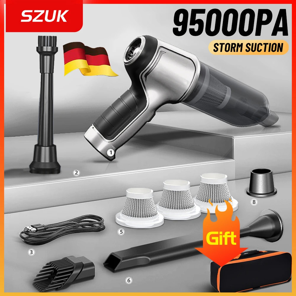 SZUK 95000PA Car Vacuum Cleaner Mini Powerful Cleaning Machine for Car Strong Suction Handheld Wireless Portable Home Appliance 240718