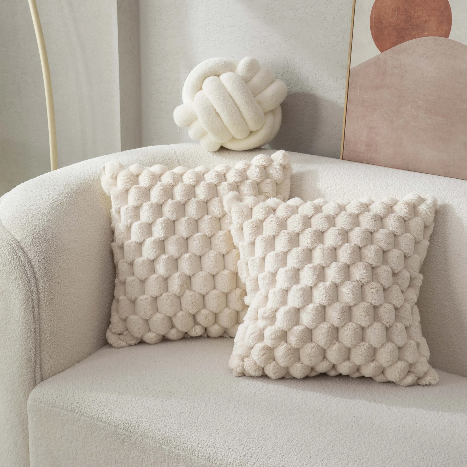2pcs Pineapple Grid Turtle Pattern 3D Soft Plush Throw Pillowcase Cream White Multicolor Suitable For Living Room Sofa Bedroom 240725