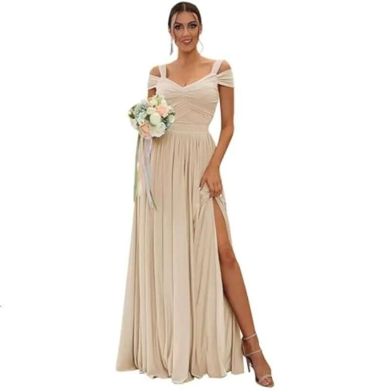 Fashion Off The Shoulder Bridesmaid Dresses Robes A e Chiffon Pleated Formal Party Gown