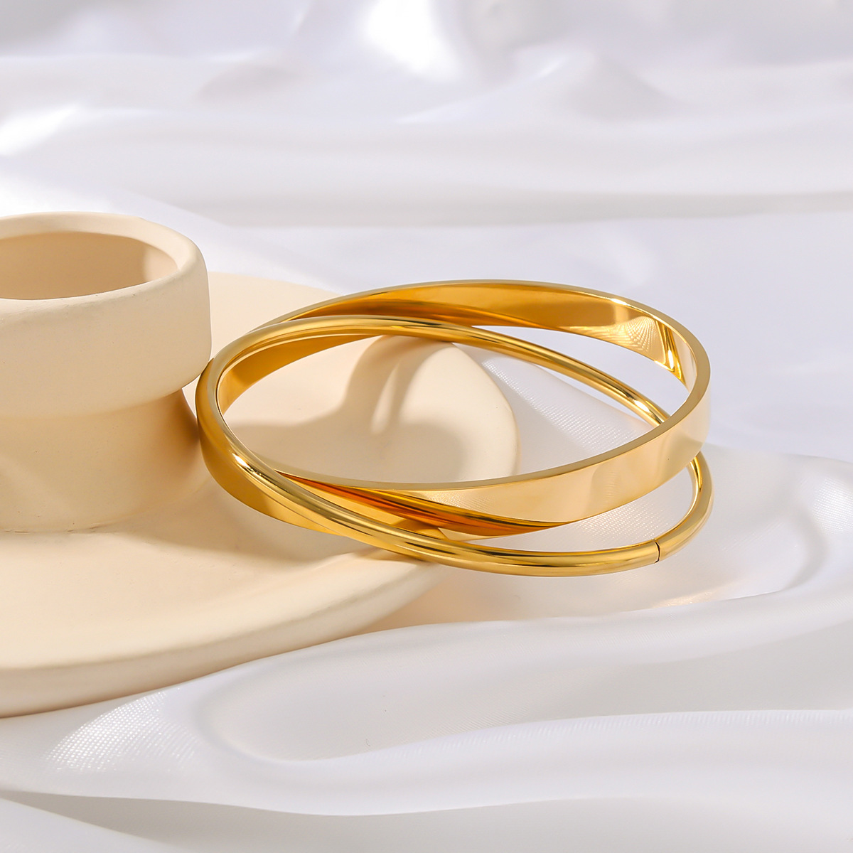 2024 Simple Fashion Ins Top Sell Double Bangles Vintage Jewelry Stainless steel 18K Gold Fill High Quality Party Women Irregular Smooth OL Bracelet Fo