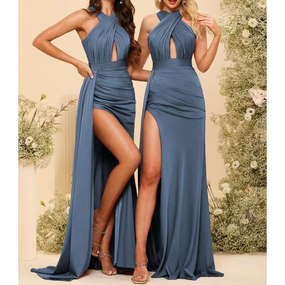 Cross Halter Bridesmaid Dresses for Wedding Mermaid Satin Maid of Honor women Dress elegant graduation church party modest
