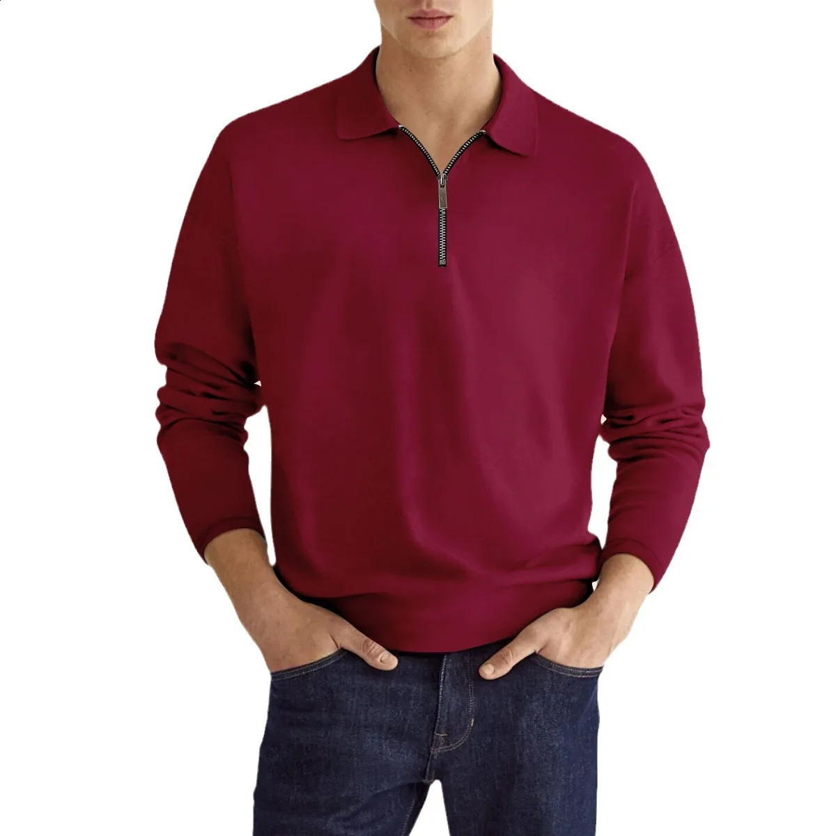 Japan and Korea fashion ins cross-border spring and autumn POLO shirt zipper mens long-sleeved sports POLO shirt 240725