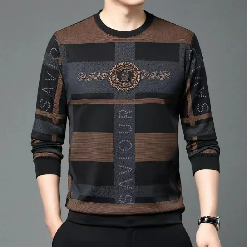 Fashion Men Vintage Cotton T-shirt Spring Autumn Male Clothes Print Letter Loose Casual Round Neck Long Sleeve Pullover Top 240724