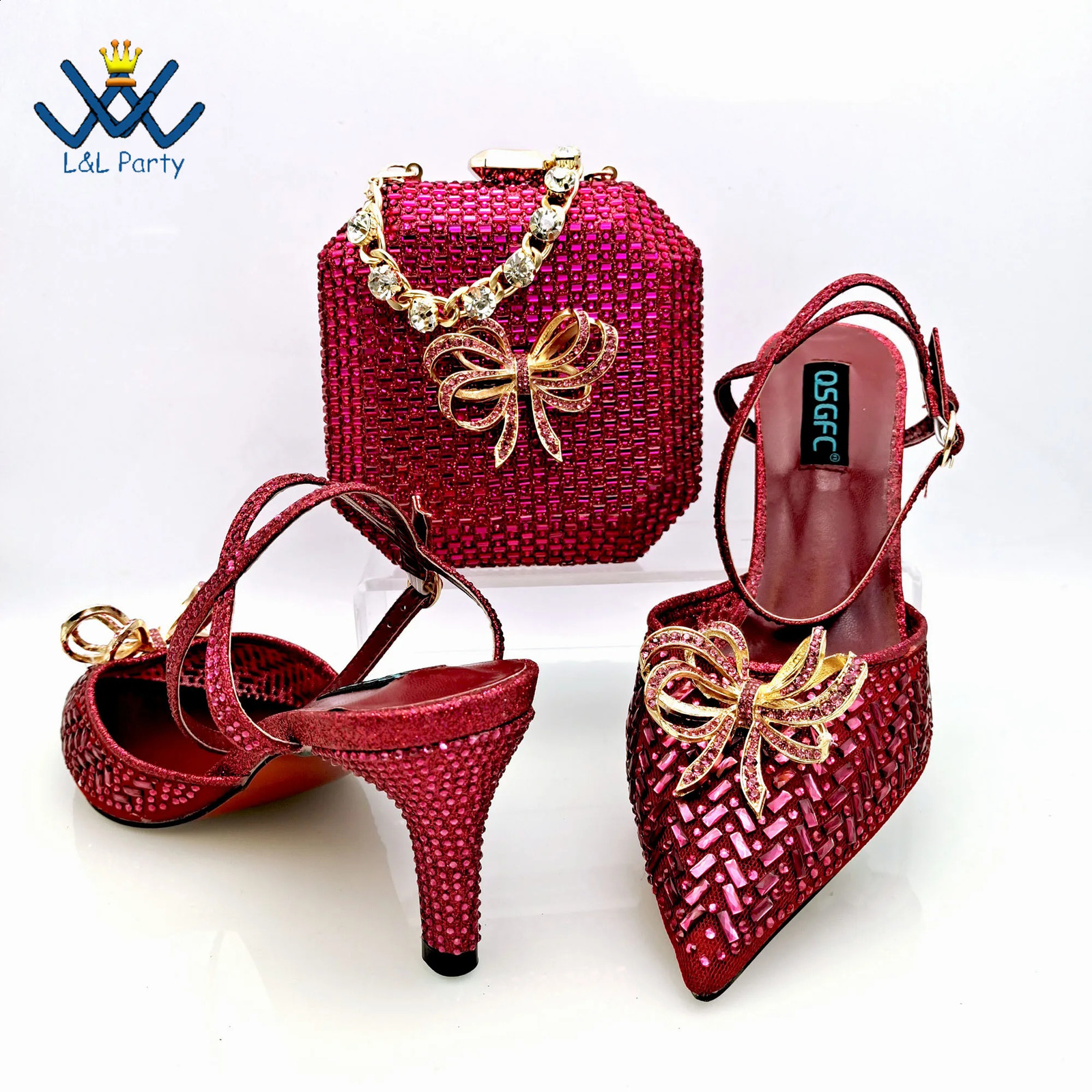 Arrivals Nigerian Women Shoes and Bag Set in Dark Purple Color Matur Style Pumps for Wedding Party 240724