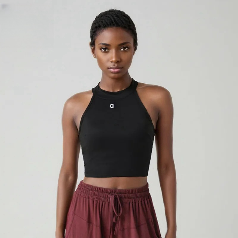 A874 Yoga Soft Top That Women Sports Bras Medium Impact Seamless Delight High Neck Bra Vest On-trend Longline Silhouette Sleek Back Lounge to Locust H