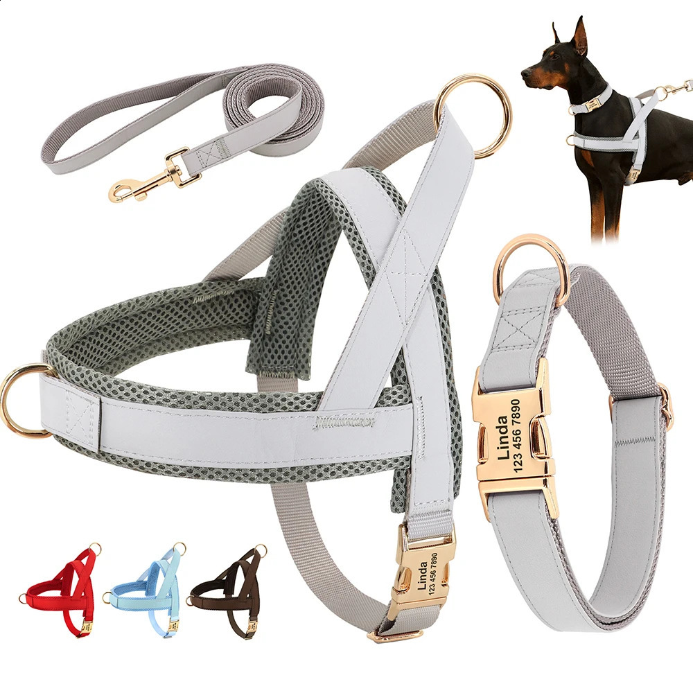 Personalized Dog Collar Harness Leash Set Custom Collars No Pull Pet Vest For Small Medium Large Dogs Pets Walking Lead Rope 240724
