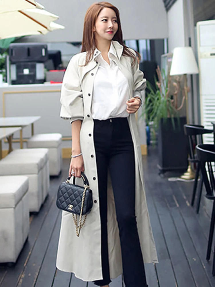 Chic High Quality Elegant Women Fashion Trench Coat Long Jacket Casual Slim Belt Femme Mujer Windbreaker Outwear Spring Autumn 240813