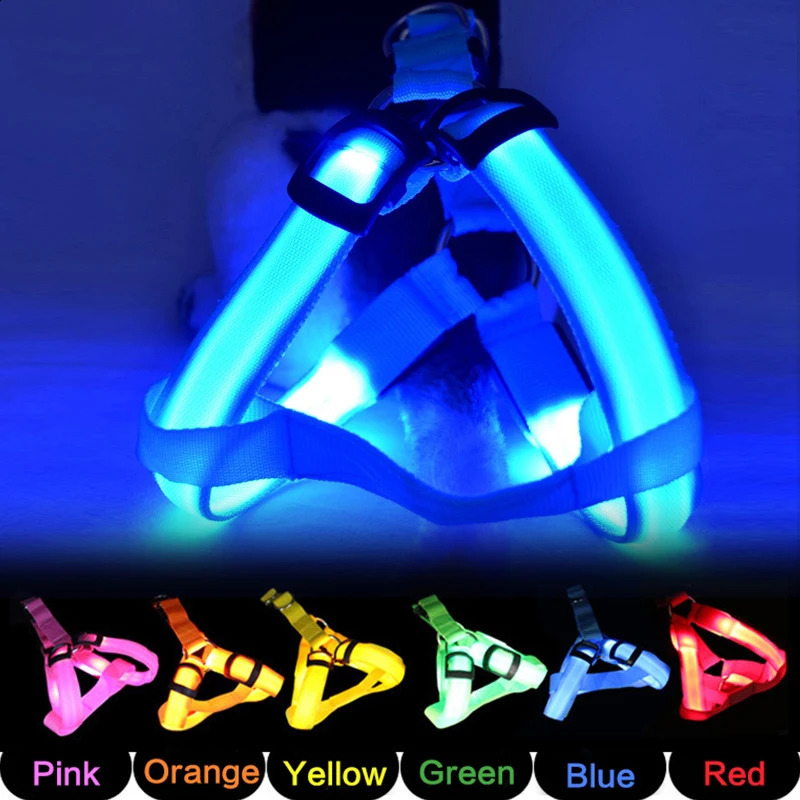 Adjustable LED Dog Harness No Pull Small Medium Glowing Nylon BreastBand Night Safety Arnes Perro Dropship Pets Accessories 240724