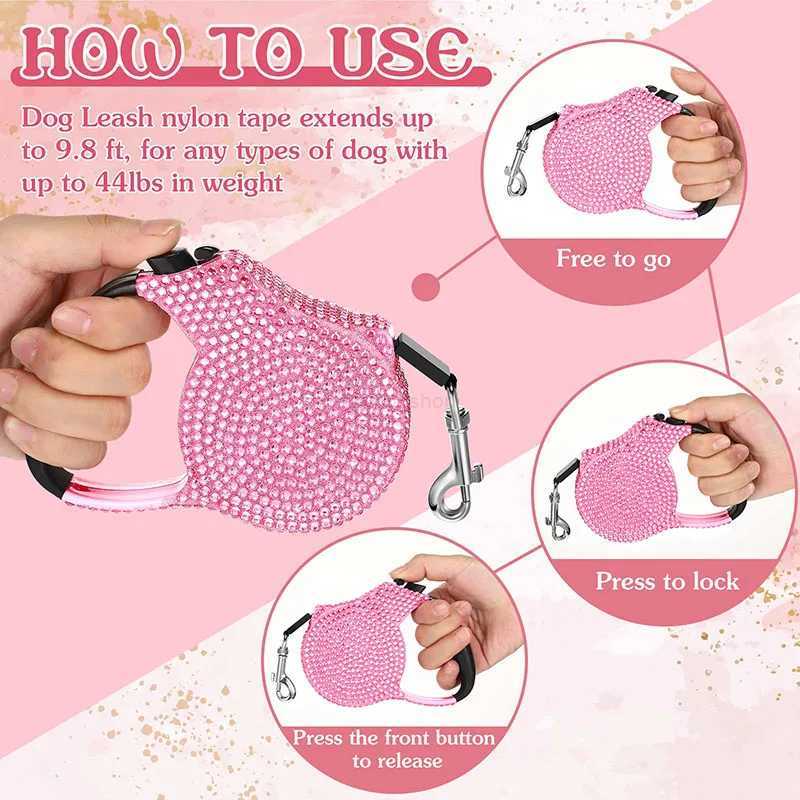 Rhinestone Pet Traction Rope Dog Garbage Bag Dispenser Bone Shaped Portable Pet Cleaning Supplies Retractable Dog Walking RopeL240725
