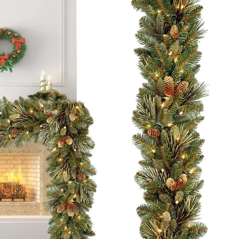 Christmas Garland 1.8M Artificial Fir Garland With LED Lights Christmas Creative Garland With Red Fruits And Pine Cones Decor 240718