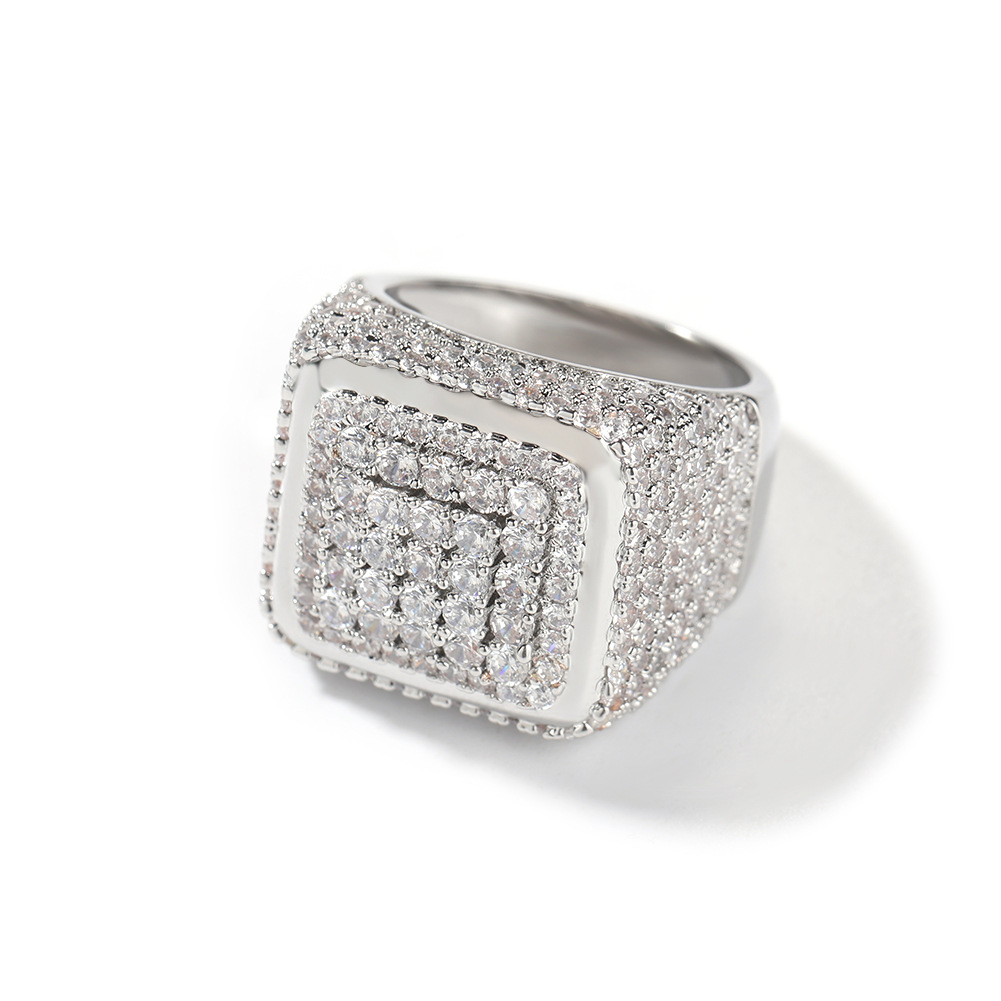Hip Hop Retro Big Cube Ring 5A Cubic Zircon 18K Gold Plated Finger Ring Jewelry