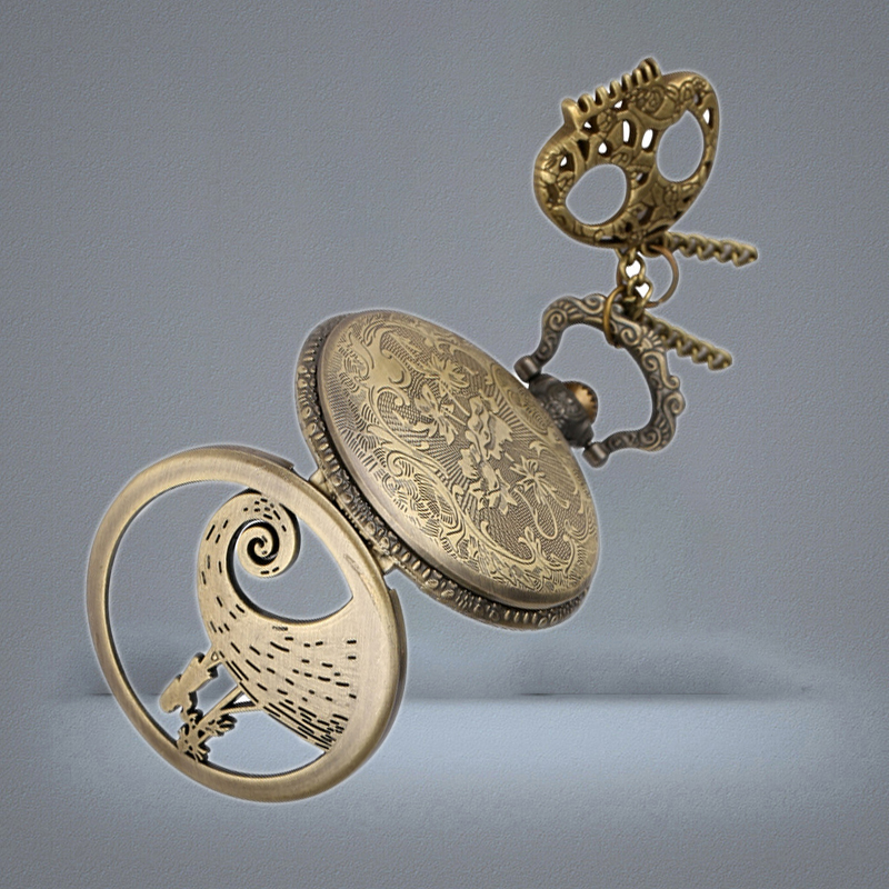 Vine Antique Watch Hollow Case the Nightmare Before Christmas Unisex Quartz Analog Pocket Watches Skull Accessory Necklace Chai