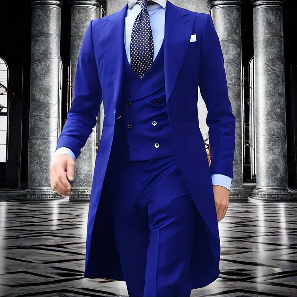 Black Mens Tuxedo 3 Piece Suit Business Formal for Men Long Jacket Office Workwear Custom Size Male Blazer 240724