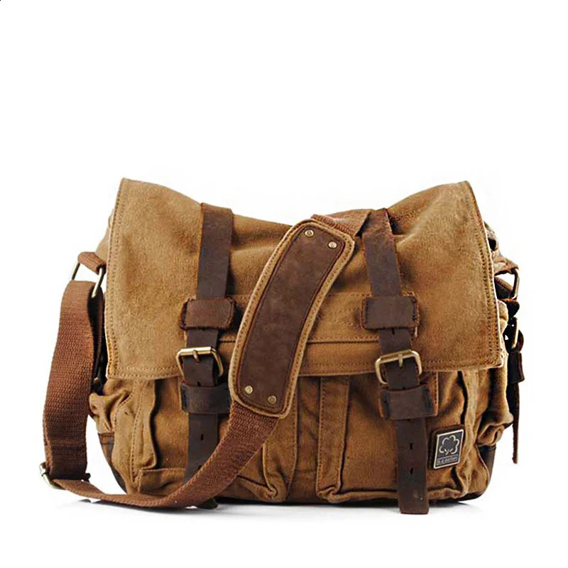 Fashion Vintage Leather Canvas Womens Mens Messenger Bag Cotton Crossbody Men Shoulder Sling Casual 240723