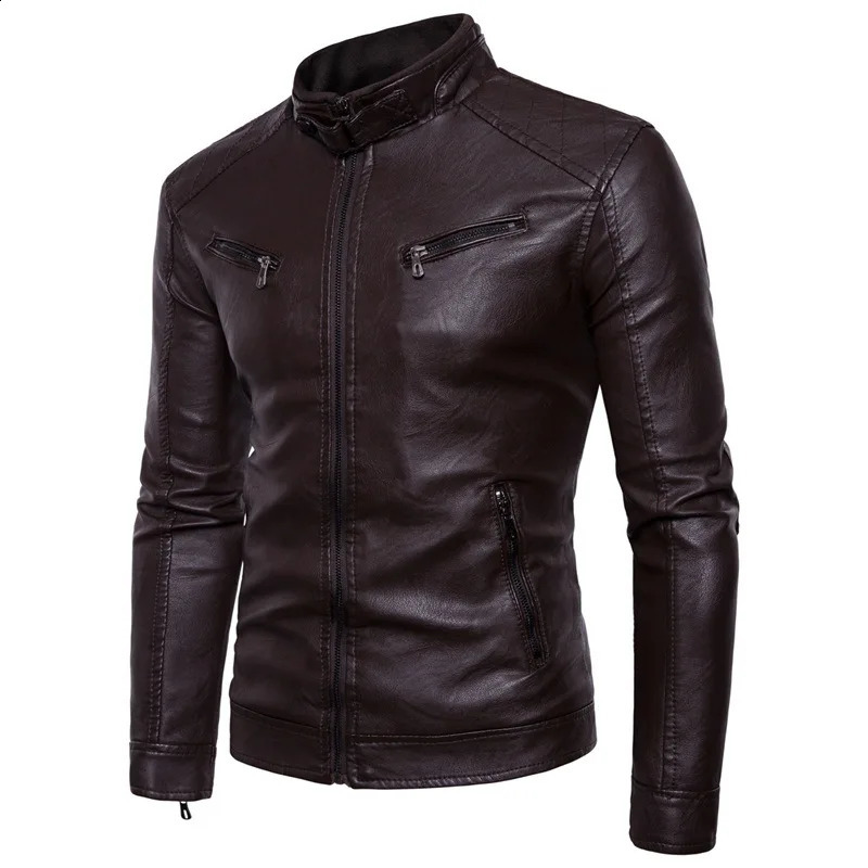 Arrived 2024 Mens Fashion Leather Jacket Slim Fit Stand Collar PU Jacket Male Motorcycle Lapel Diagonal Zipper Jackets Men 240814