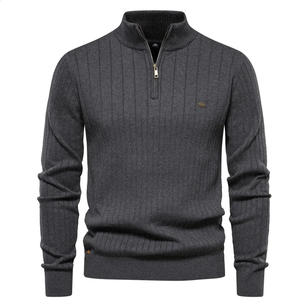 Autumn and Winter European Code Stand Collar Mens Sweater Half Zip Solid Color Knit Quality Business Mens Wear S-2XL 240725