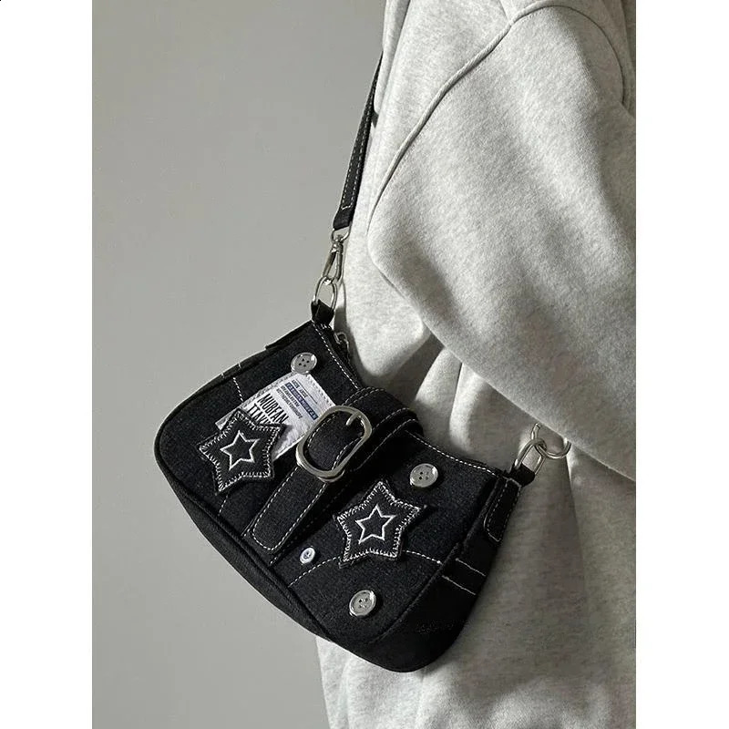 Y2K Women Korean Harajuku Goth Star Girl Black Hand Bag Fairy Grunge Aesthetic Wallet Shoulder Handbag Purses Baguette Tote Bags 240724