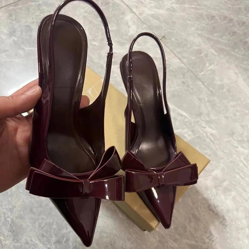 TRAF Red Women's Bow Stiletto Heel Sgback Pumps, Genuine Leather Pointed Toe High Heels Summer 2024 4 s