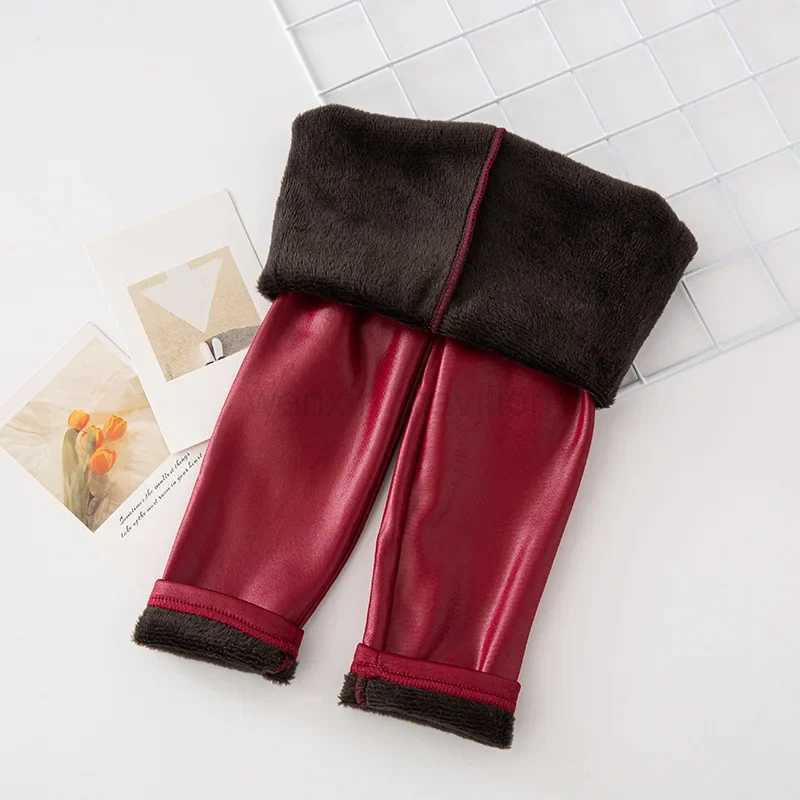 Baby Girls Leggings Winter Kids Thick Velvet Leggings Pencil Pants Children Warm Trousers Faux PU Leather Legging Slim PantXJ240725