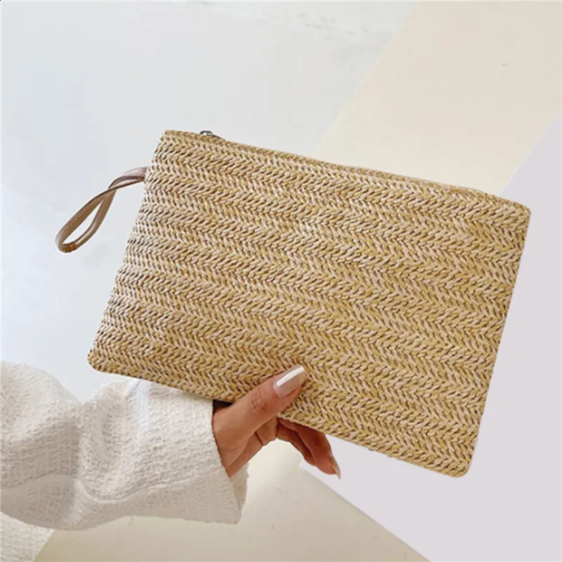 Weaving Bag Fashion Ladies Wristlet Women Daily Money Phone Clutch Solid Straw Woven Coin Purse Beach Wallet Card Holder 240724 1053 4