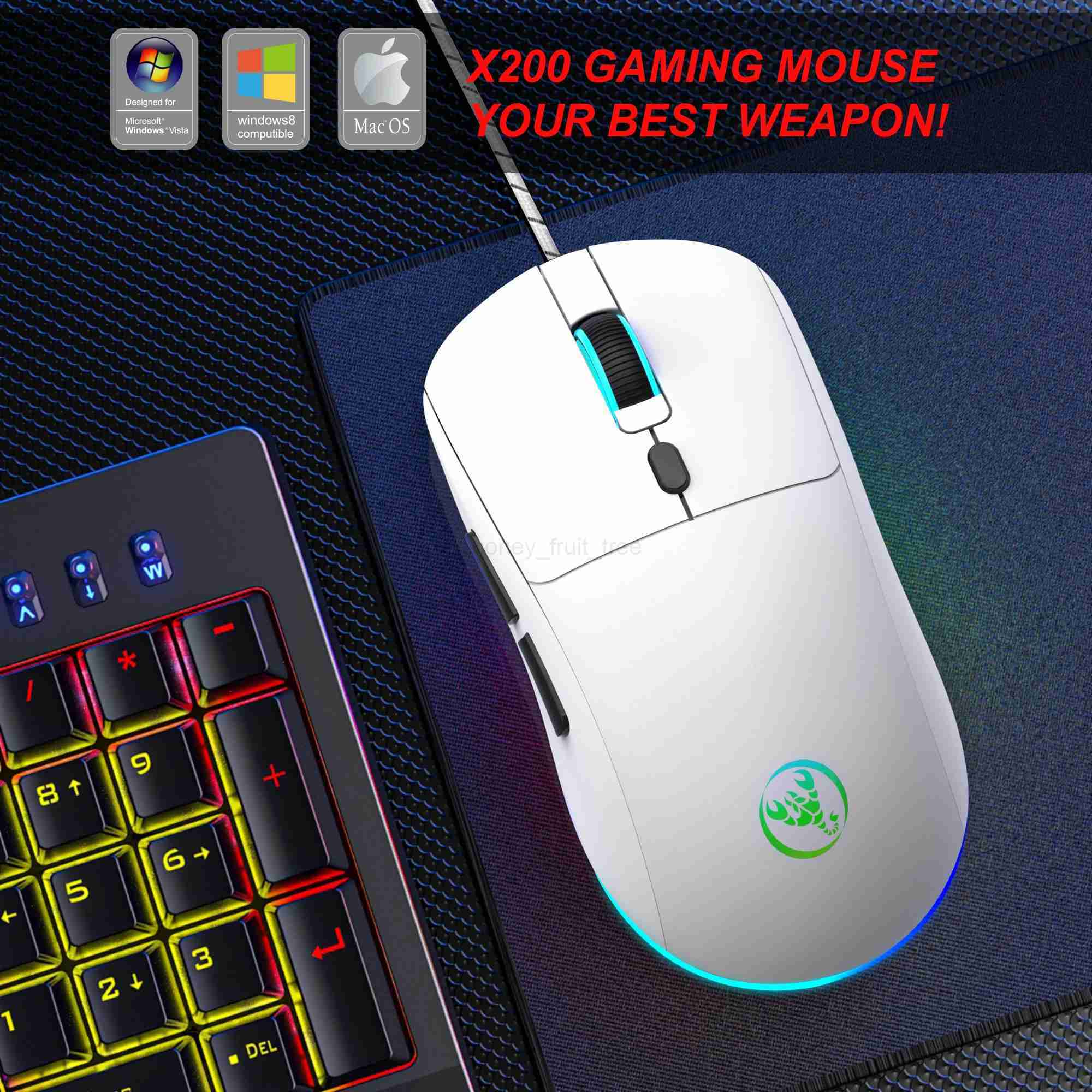 6 Keys Wired Gaming Mouse Adjustable 3600dpi 7 Colors RGB Comfortable Mice for Home Office Laptop Computer GamerM240725