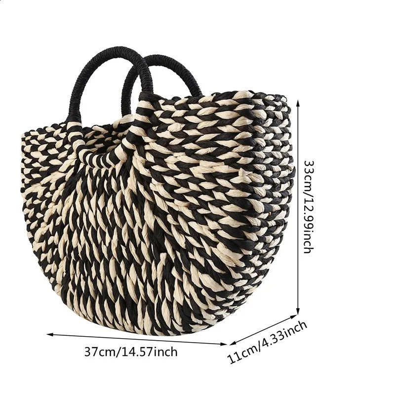 Beach Holiday Bag Half Round Straw Handbag 240725