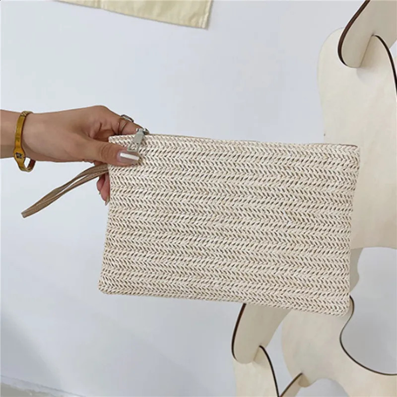 Weaving Bag Fashion Ladies Wristlet Women Daily Money Phone Clutch Solid Straw Woven Coin Purse Beach Wallet Card Holder 240724 1053 4
