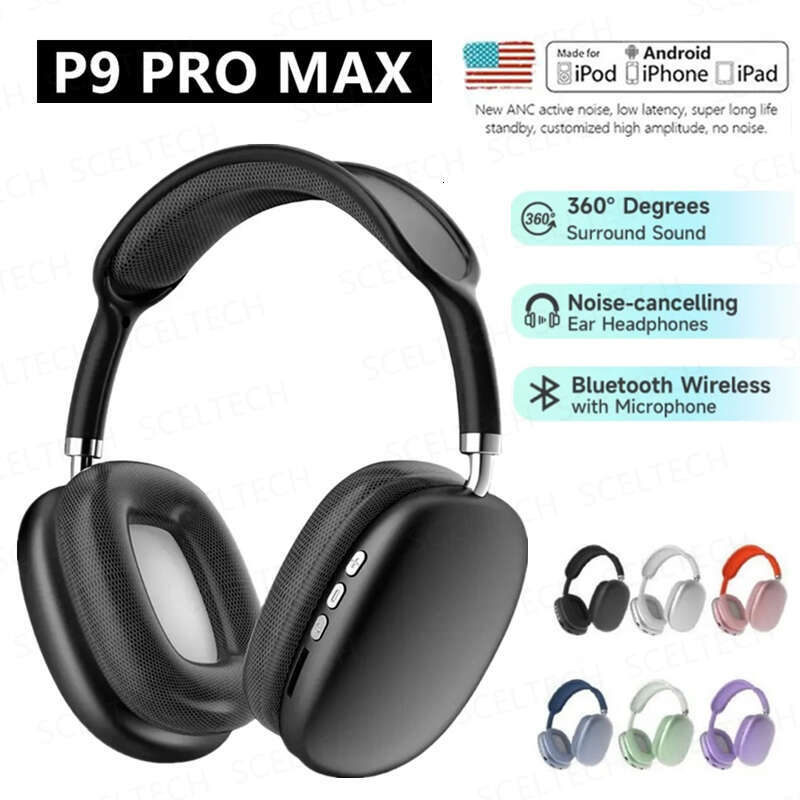 2024NEW P9 Pro Max Air Wireless Bluetooth Headphones Noise Cancelling Earphones Mic Pods Over Ear Sports Gaming Headset For Apple
