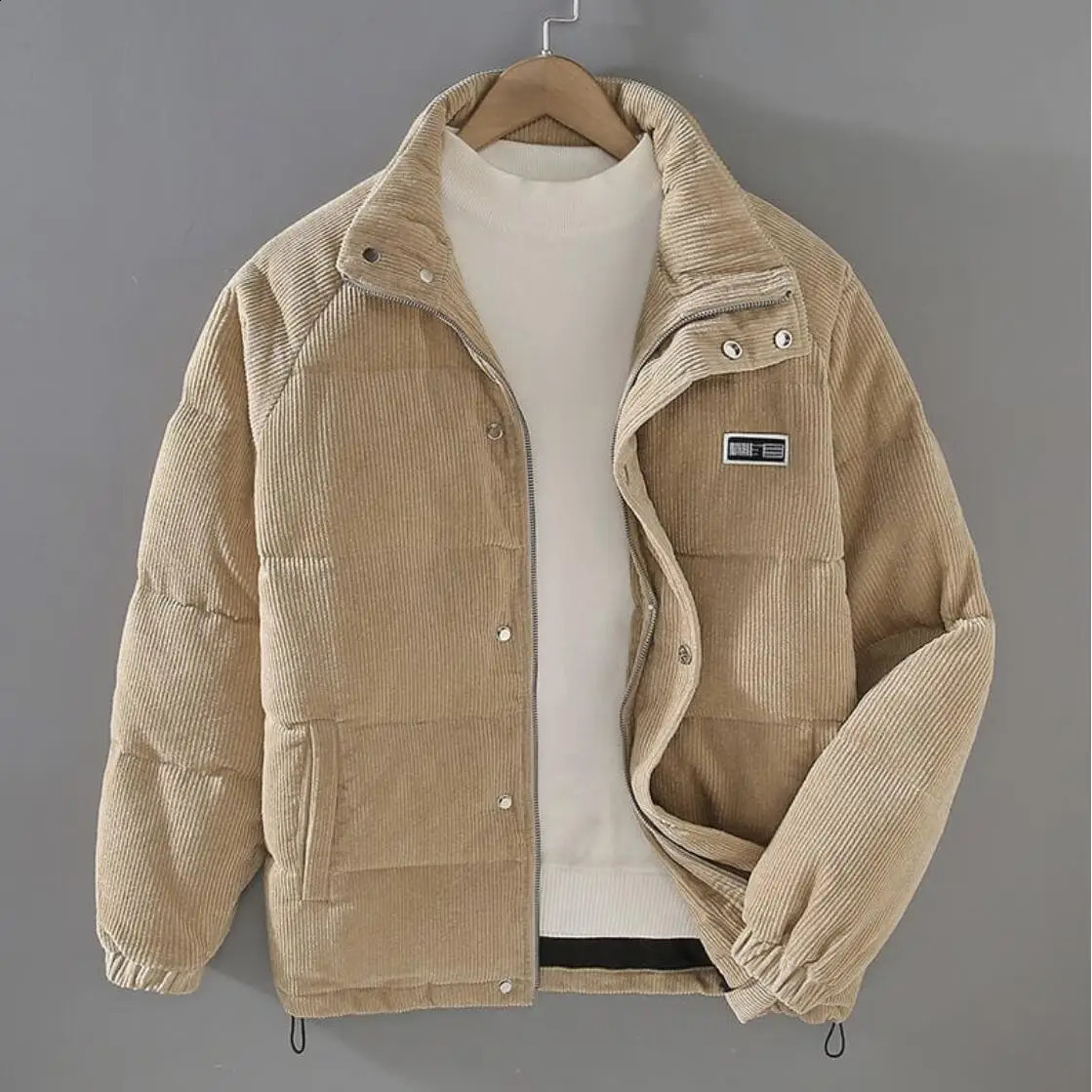 Corduroy Winter Warm Parka Coats Men Streetwear Thicken Coat Vintage Oversize Solid Faux Suede Puffer Loose Jacket 240724