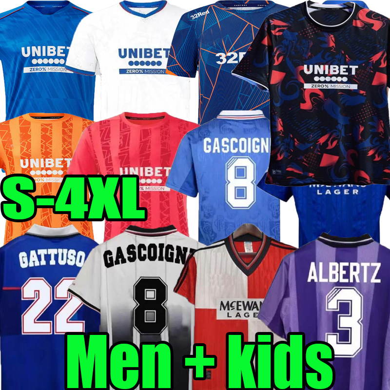 3XL 4XL 23 24 25 Retro Soccer Jerseys home third GASCOIGNE 82 83 87 90 92 94 96 97 99 01 LAUDRUP goalkeeper 2024 2025 Pre-Match Glasgow Rangers Men kids