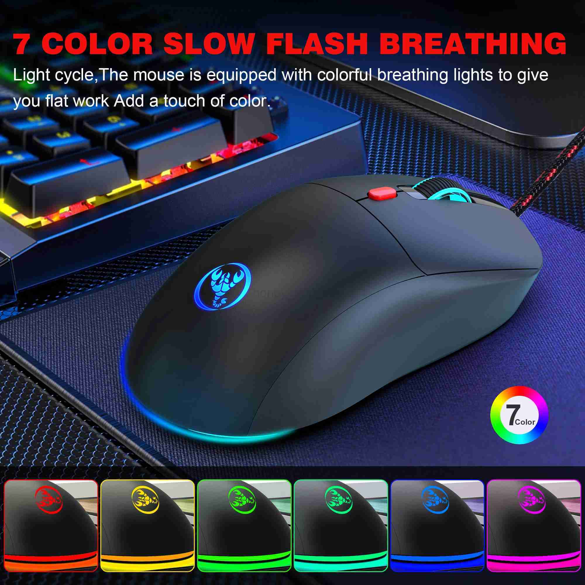6 Keys Wired Gaming Mouse Adjustable 3600dpi 7 Colors RGB Comfortable Mice for Home Office Laptop Computer GamerM240725 - view 5