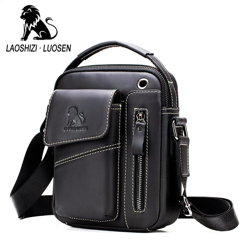 Genuine Leather Man Messenger Shoulder Bags Small Vintage Cowhide Crossbody For Male Mens Casual Tote Handbag 240723